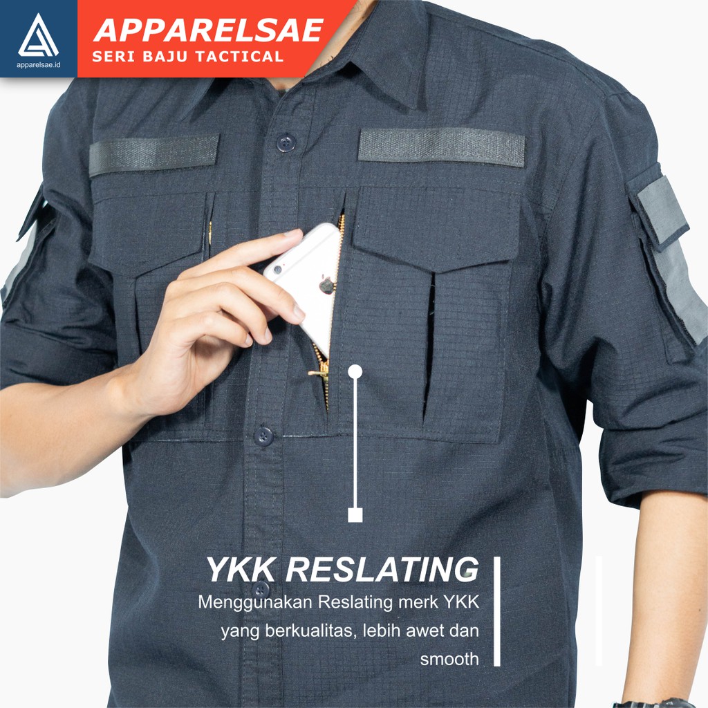 Jual KEMEJA TACTICAL OUTDOOR WARNA HITAM VELCRO Indonesia|Shopee Indonesia