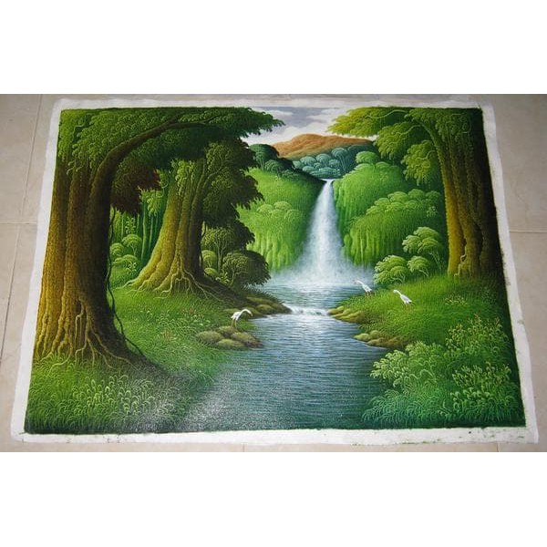 Jual Lukisan Pemandangan Air Terjun Dengan 3 Bangau Indonesia|Shopee Indonesia 600_X_600_jpg