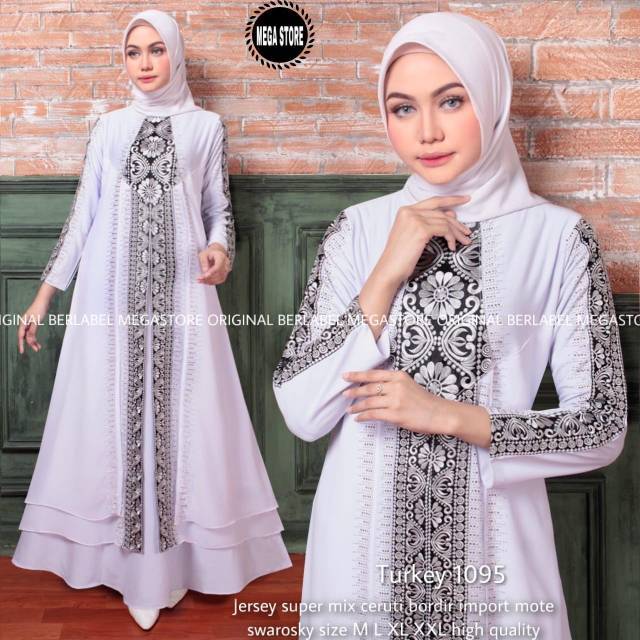 Jual GAMIS ABAYA PUTIH JERSEY MIX CERUTY || BORDIR WITH SWAROVSKY || TURKEY  1095 || SOLO SURAKARTA Indonesia|Shopee Indonesia
