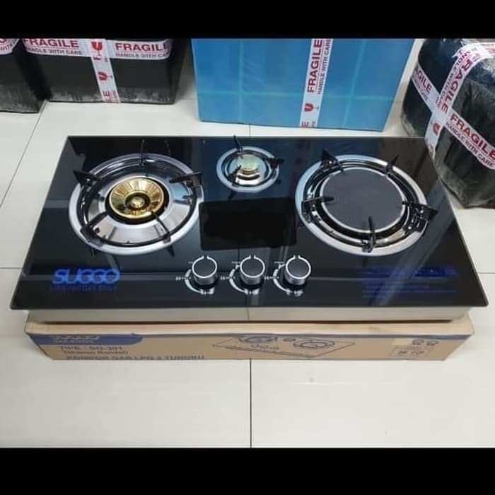Via Grab Gojek Kompor Gas LPG 3 Tungku Suggo Tempred glass | Shopee  Indonesia