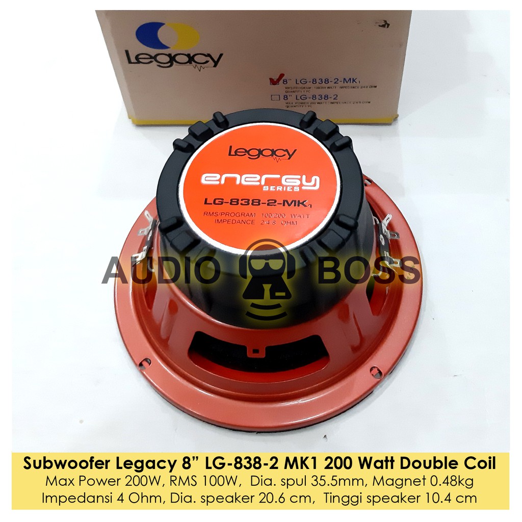 Speaker Subwoofer 8 inch Legacy Energy 8” LG 838-2 LG 838 Double Voice Coil  200 Watt 200W ORIGINAL | Shopee Indonesia