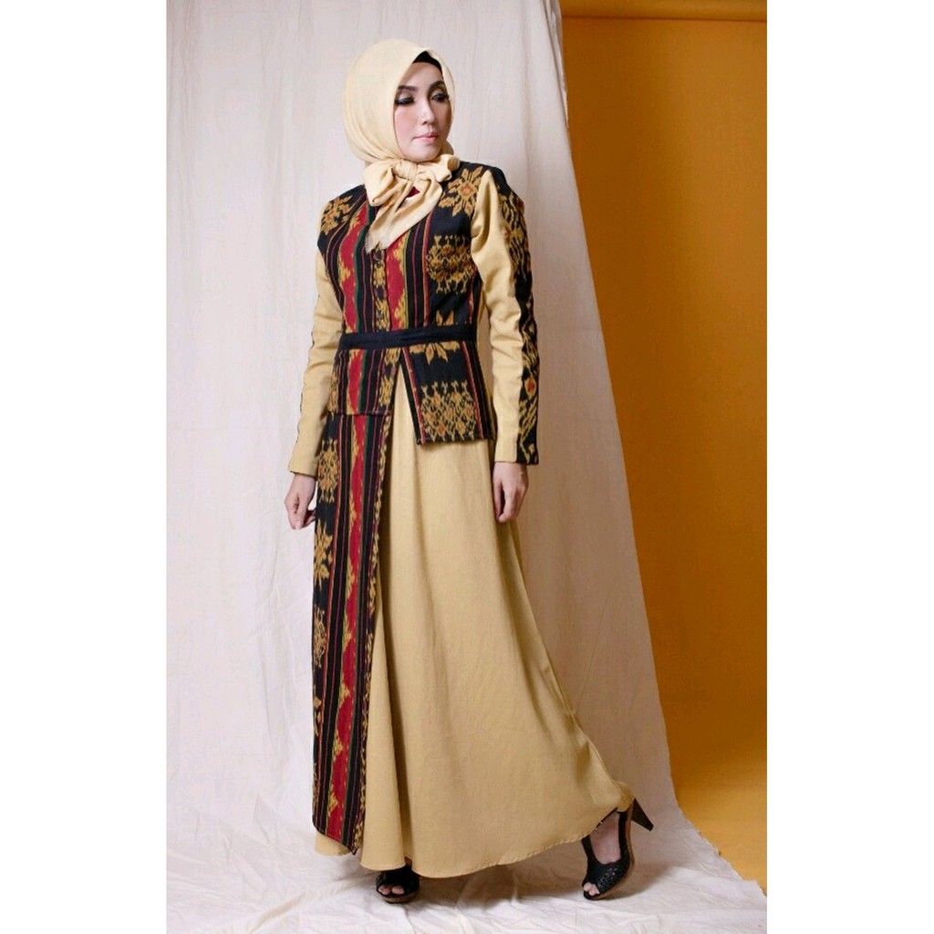 30 Model Baju Gamis  Kombinasi Kain  Tenun Fashion Modern 