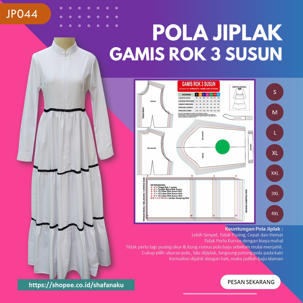 Pola Jiplak Gamis Rok 3 Susun - JP044 | Shopee Indonesia