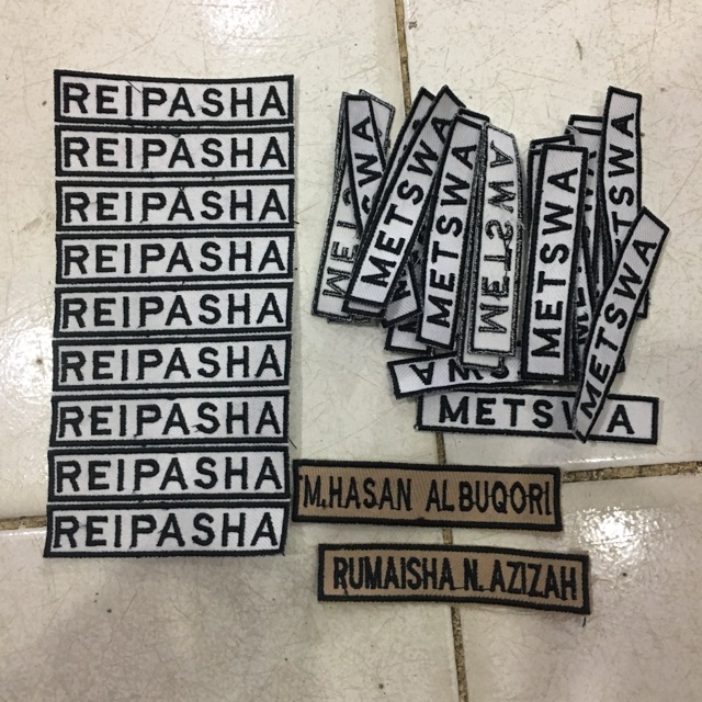 Jual Bet bordir name tag/ nama seragam sekolah, kerja, dan lain-lain(1 hari  jadi!)bisa satuan Indonesia|Shopee Indonesia