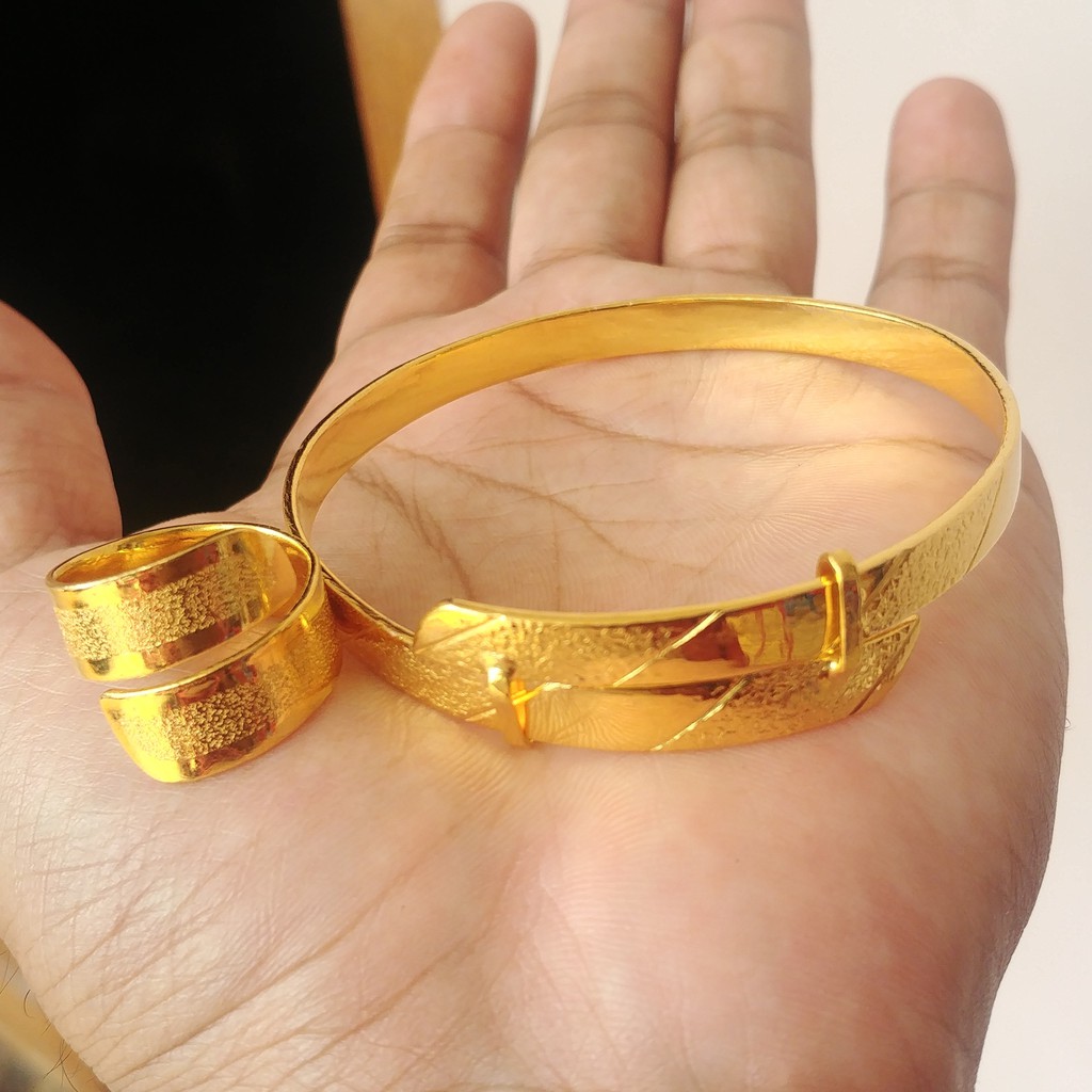 Gelang Set Cincin Pasir Lebar Siliasih Lapis Emas Asli | Shopee Indonesia
