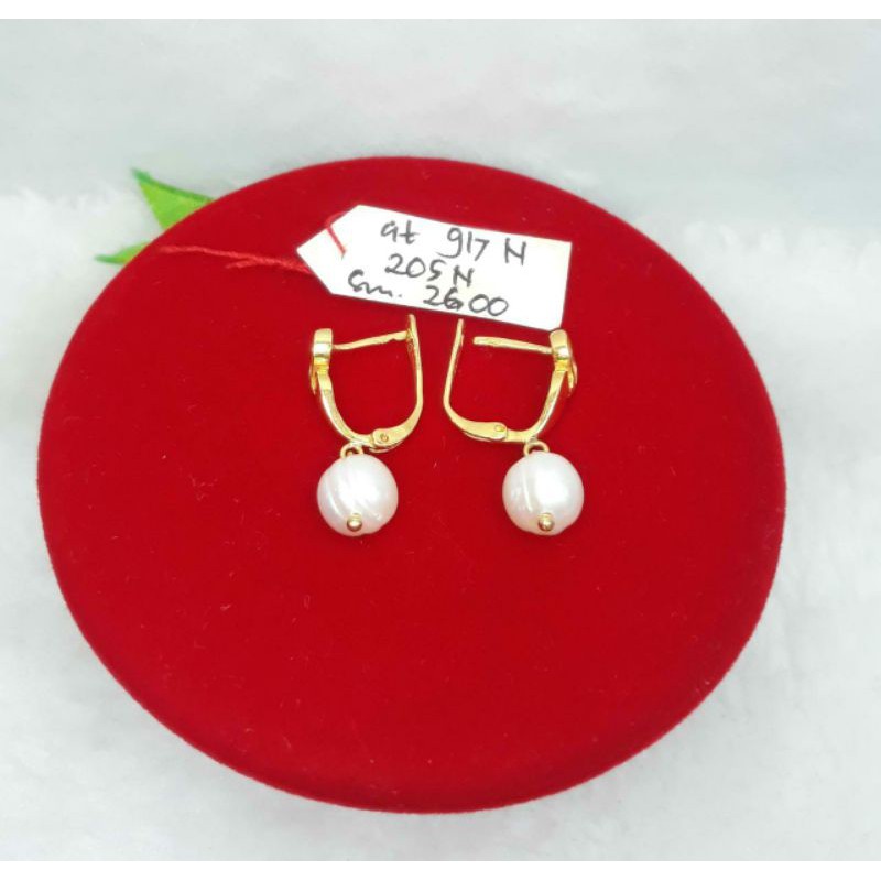 Jual AT917N205N anting emas asli model mata mutiara kerang putih white  pearl berat 2.600 kadar 70% 16k Indonesia|Shopee Indonesia