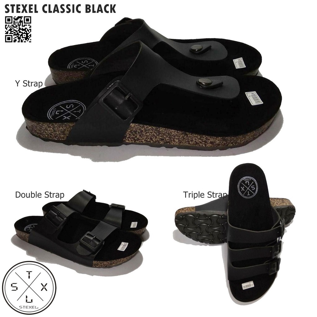 STEXEL Classic Black Sandal Pria Kulit Sintetis Handmade Premium Original |  Shopee Indonesia