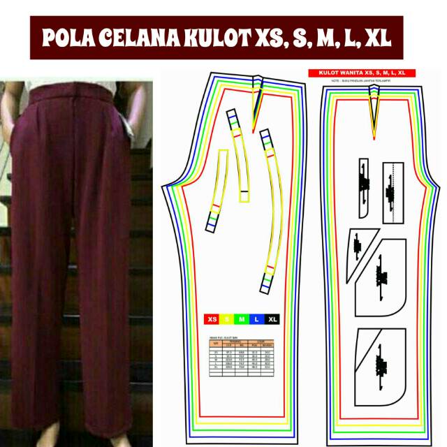 Pola celana kulot Ban pinggang kupnat dan saku, pola jiplak dengan buku  panduan penambahan jahitan | Shopee Indonesia