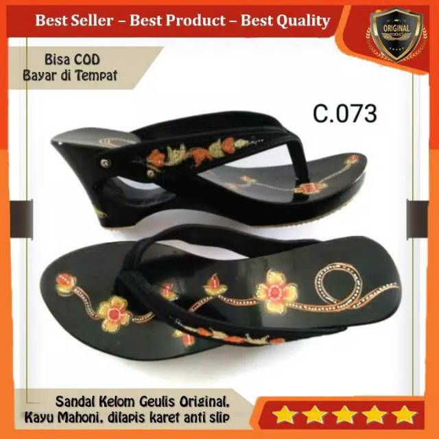 Kelom Gelis Wedges Sandal Wanita Terompah Sendal Kayu Modern, Kelom Geulis  Model No C073, bisa COD | Shopee Indonesia