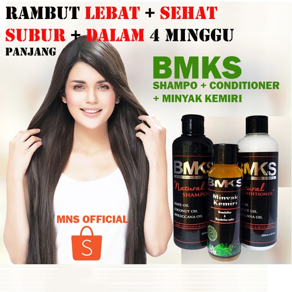 ORIGINAL Paket Shampo Penumbuh &amp; Penghitam Rambut 3in1 BMKS (Shampoo +  Conditioner + Minyak Kemiri) | Shopee Indonesia