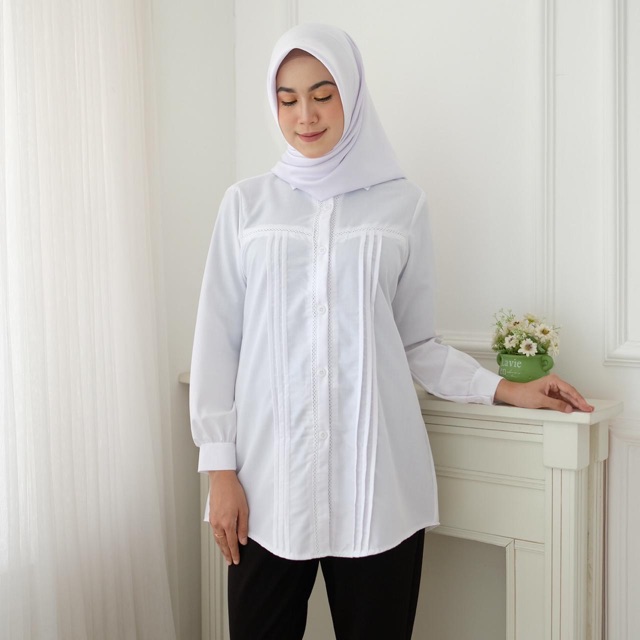 atasan putih blouse putih atasan wanita baju putih kerja wanita kantor pns  guru atasan putih wanita | Shopee Indonesia