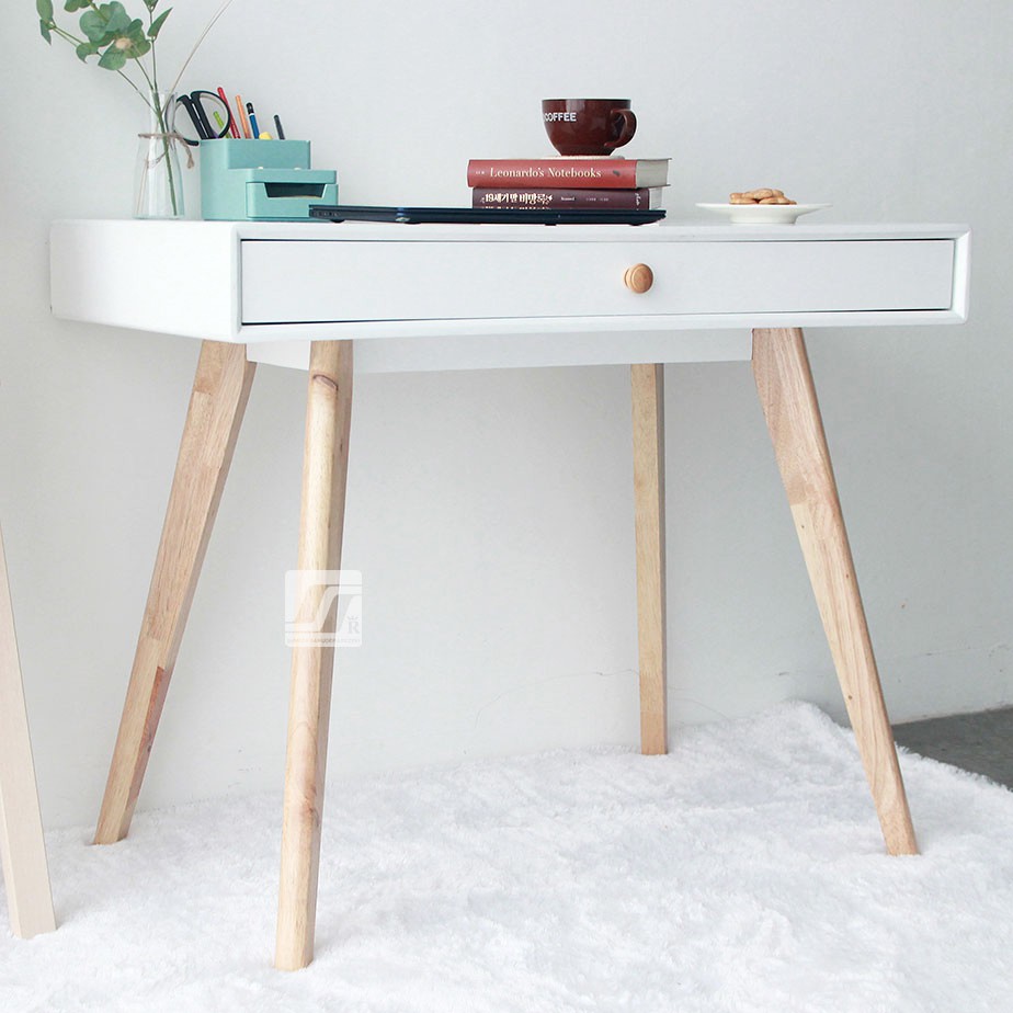 Meja Serbaguna Belajar Kerja kantor dengan Laci Kecil warna putih  (Hamilton) | Shopee Indonesia