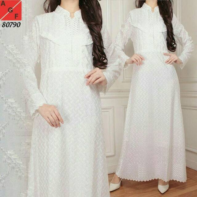 Jual Gamis Putih Polos Brukat /Gamis Putih tulang Indonesia|Shopee Indonesia