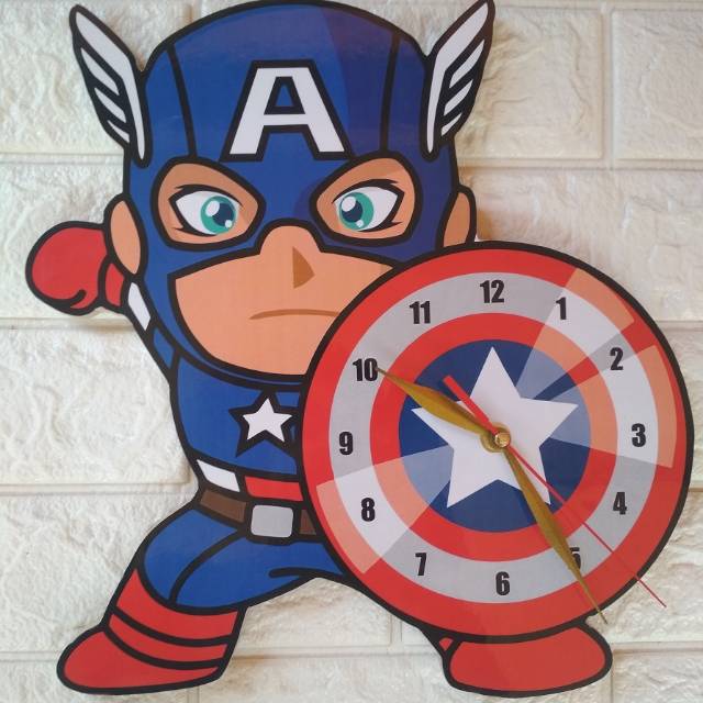 JAM DINDING KAYU UNIK KARAKTER ANAK GAMBAR ANIMASI MARVEL | Shopee Indonesia