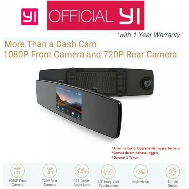 Xiaomi yi xiaoyi mirror Dash Camera Reor &amp; Front dashCam 1080P 30Fps |  Shopee Indonesia