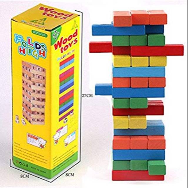 WOODEN JENGA COLOR - UNO STACKO KAYU - MAINAN KAYU SUSUN - BALOK SUSUN -  BLOK FOLDS HIGH | Shopee Indonesia