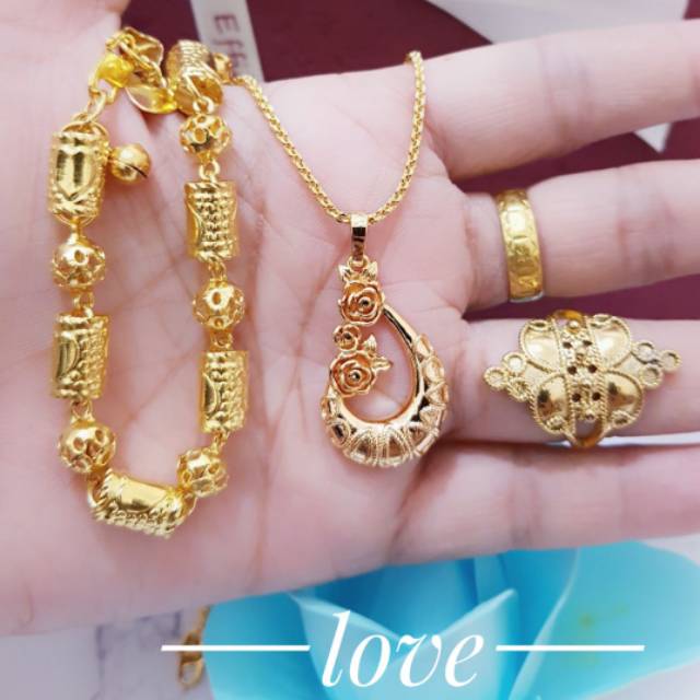 Set perhiasan kalung cincin gelang dilapisi emas 24 k | Shopee Indonesia