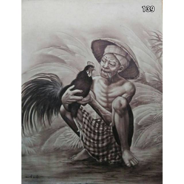 Jual Lukisan kakek bawa ayam | Lukisan tradisi | Lukisan cantik | Lukisan  indah | Lukisan bali Indonesia|Shopee Indonesia