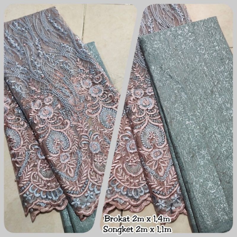 Jual Setelan Bahan Songket dan Brokat tulle Twotone Indonesia|Shopee  Indonesia