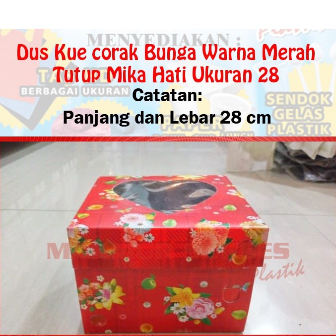 Dus Kue Corak Bunga Warna Merah Tutup Mika Hati Ukuran 28 | Shopee Indonesia