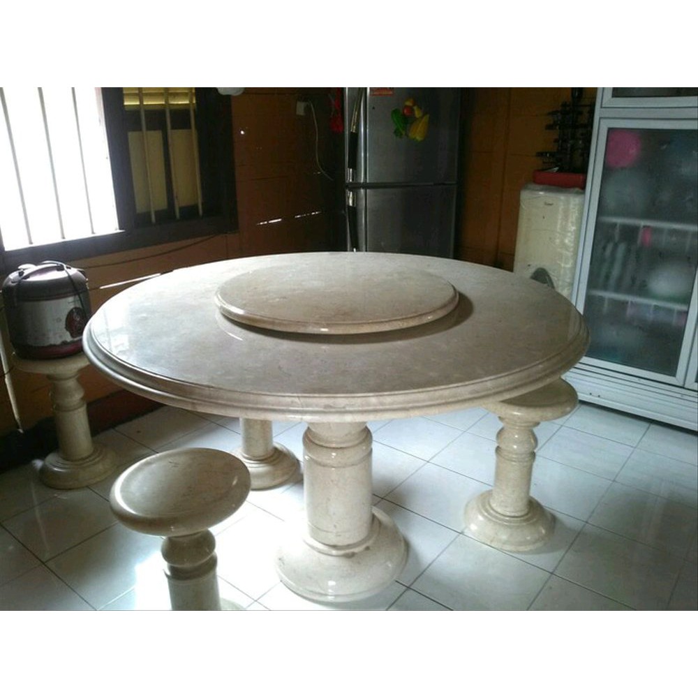 meja makan bundar putar marmer set 6 kursi bundar marmer Terbaik | Shopee  Indonesia