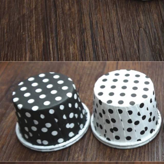 Gelas kertas cup cupcake kue cake polkadot black white paper polcadot hitam  putih muffin kecil snack | Shopee Indonesia