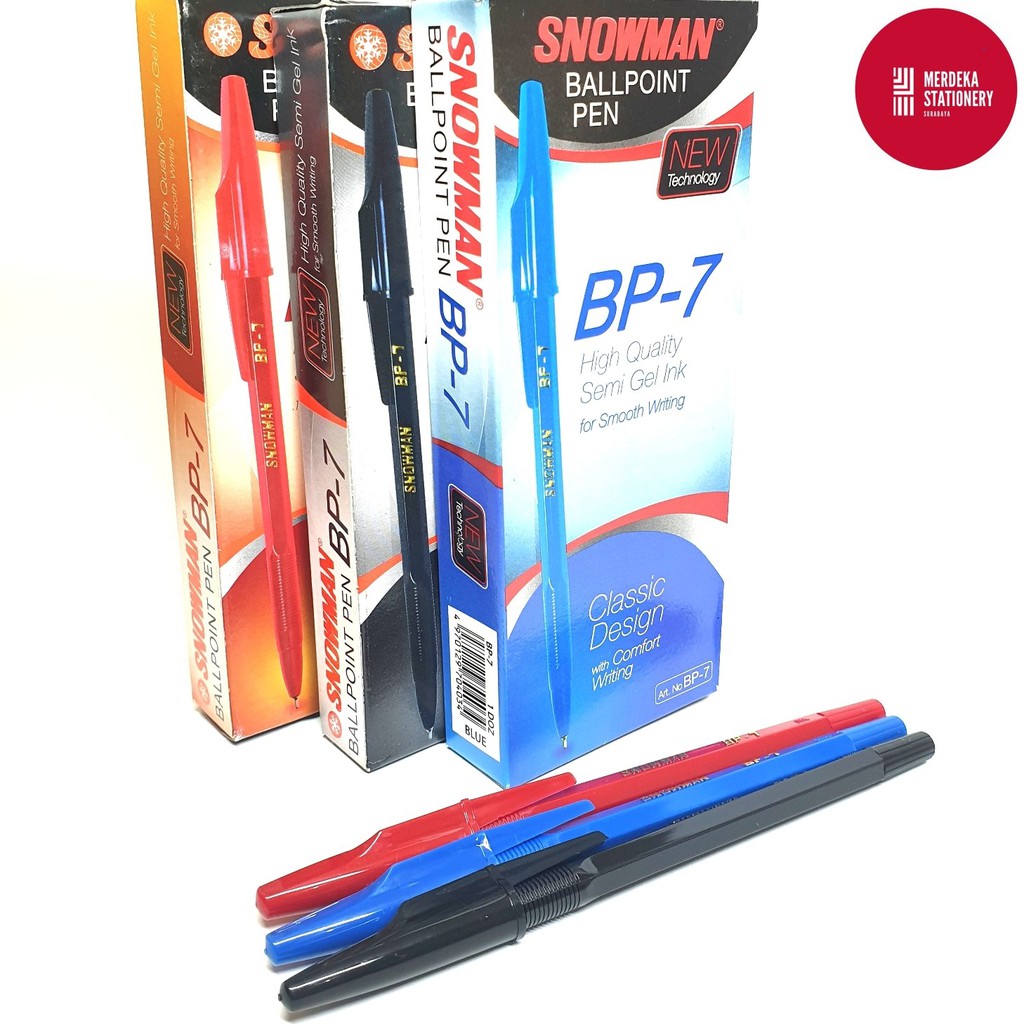 ISI 12)Pulpen/Bolpen/Ballpoint Snowman BP-7/BP7(MERAH/BIRU/HITAM) 0.5mm |  Shopee Indonesia