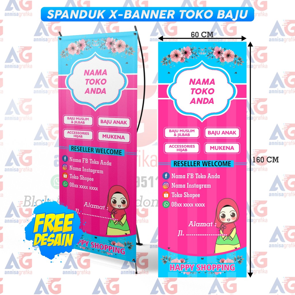 FREE DESAIN) SPANDUK X BANNER TOKO BAJU BUTIK FASHION 60x160 CM | Shopee  Indonesia