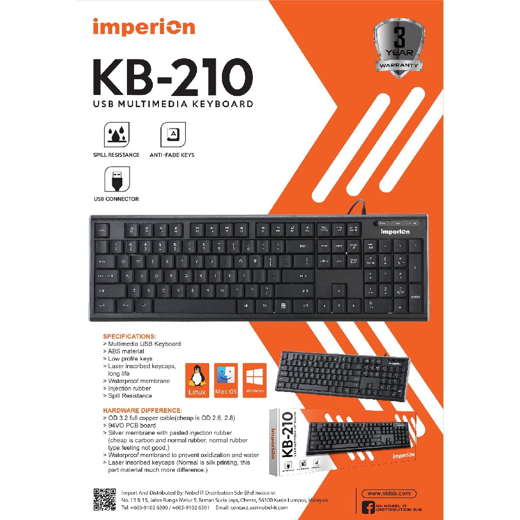 Jual KEYBOARD USB IMPERION MULTIMEDIA WIRED MEMBRANE FULLSIZE KB-210 KB210  Indonesia|Shopee Indonesia