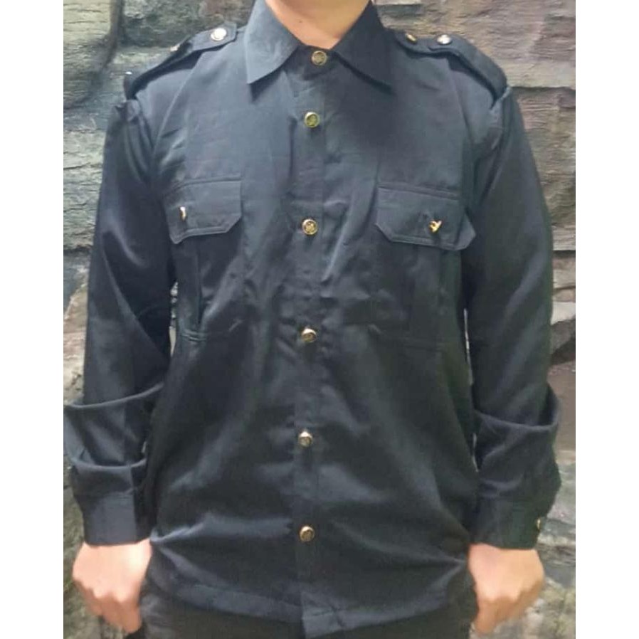 Jual Kemeja pria model safari lengan panjang hitam dan navy  Indonesia|Shopee Indonesia