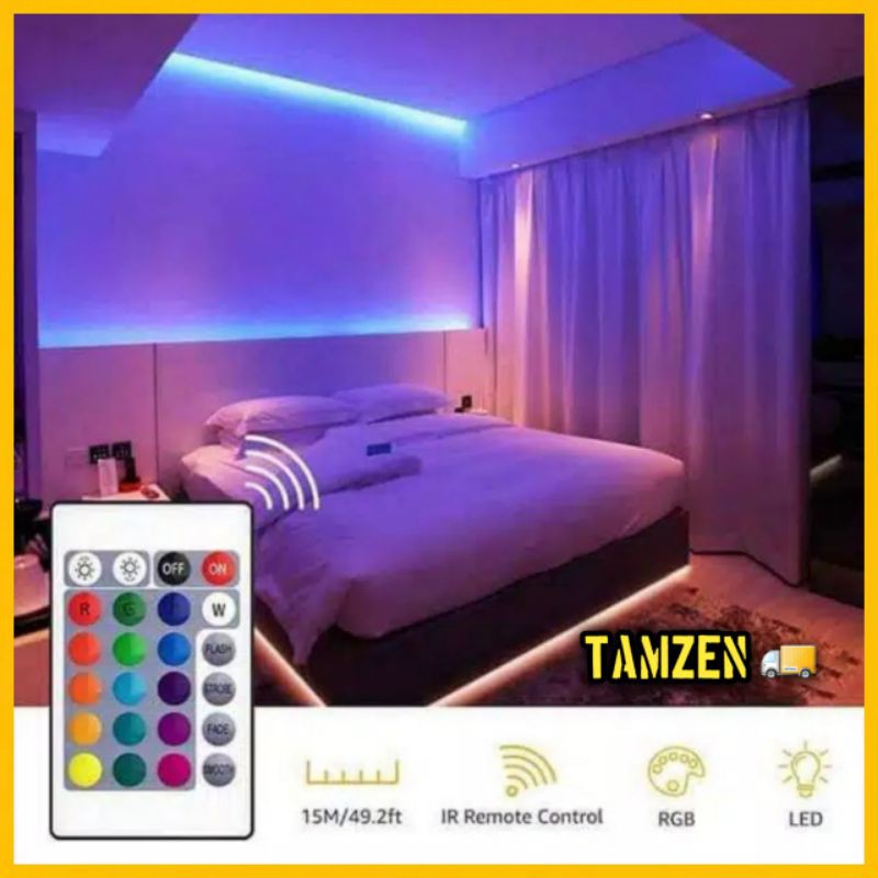 Promo murah 10 m !! Lampu RGB 5m gaming plafon kamar dinding paket kumplit  tinggal pasang free remote | Shopee Indonesia
