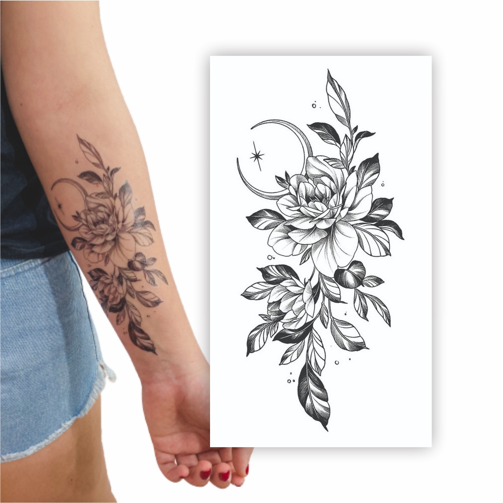 Tatuagem Temporária | Antebraço | Rosa E Lua | Shopee Brasil 1001_x_1001_jpg