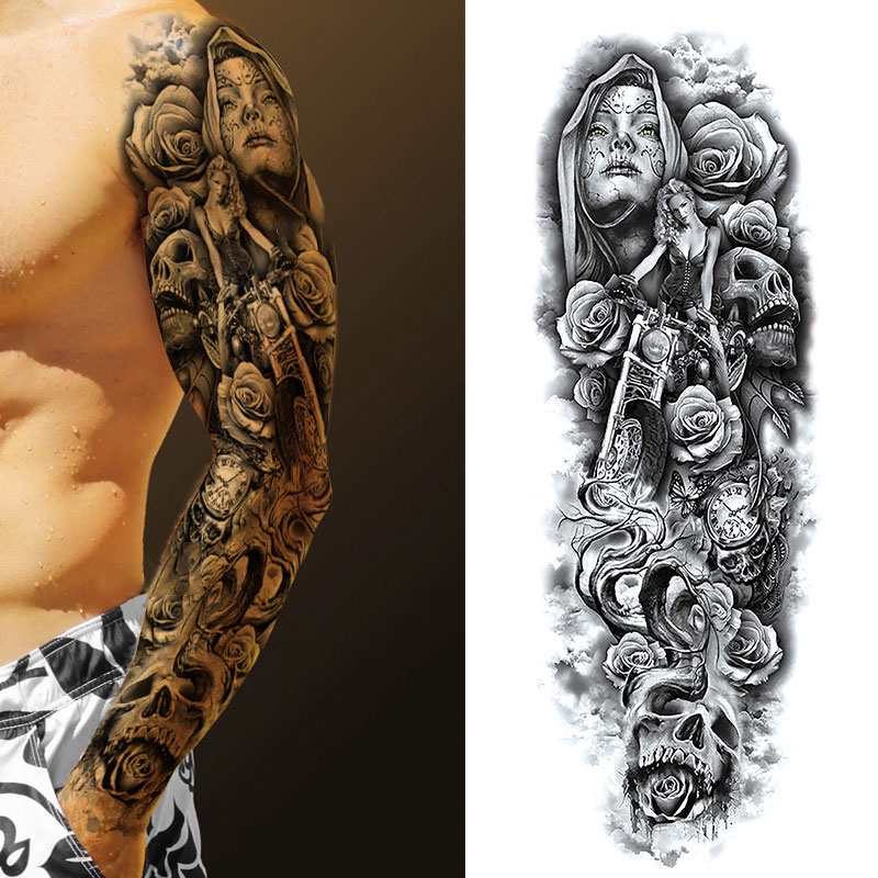 Adesivo De Tatuagem De Manga Grande Adesivo Impermeável Lobo Selvagem Tigre Adesivo De Tatuagem Temporária Lion Crown King Rose Arm Tattoo Design Aider | Shopee Brasil 800_x_800_jpg