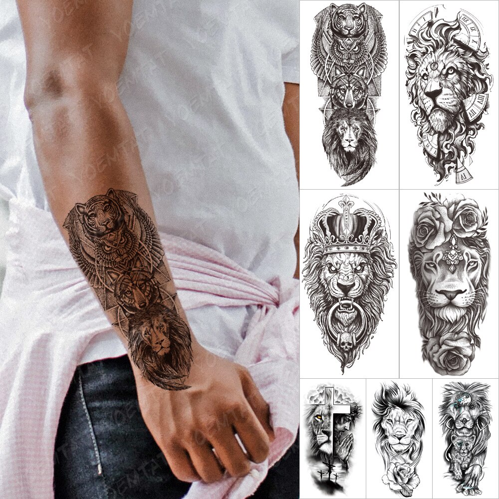 À Prova D 'Água Adesivo Tatuagem Temporária Leão Lobo Asas Fox Tatuagens Cruz Oração Animal Body Art Braço Manga Falsa | Shopee Brasil 1000_x_1000_jpg