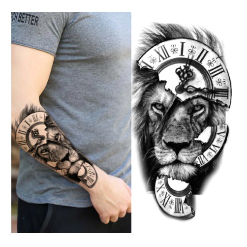 Tatuagem Temporária Leão Relógio Tempo Removível - 21X11.5Cm - Pronta Entrega - Melhor Preço - Xqb-372 | Shopee Brasil 502_x_502_jpg
