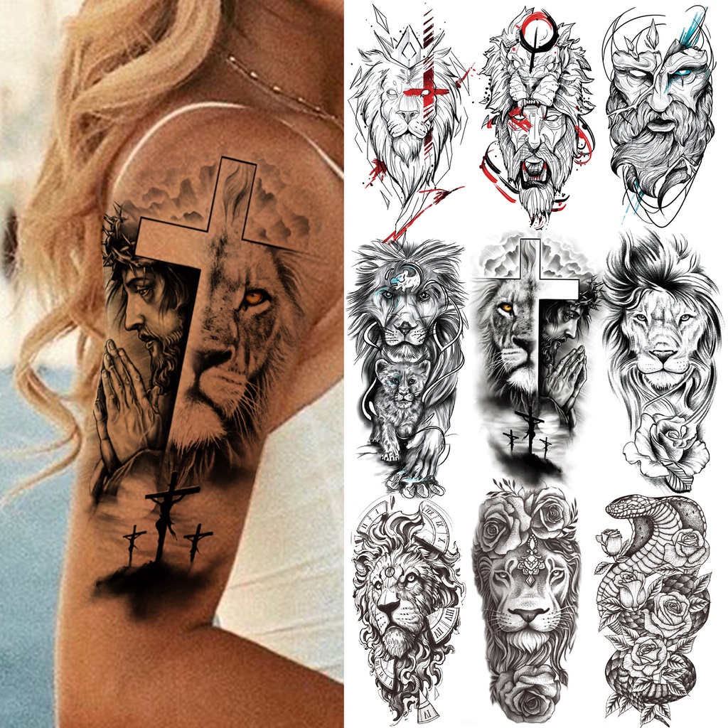 Cruz Leão Tatuagens Temporárias Para As Mulheres Homens Crianças Adulto Black Snake Deus Tatoos Realistas Falsas Evil Demônio 3D Flor Tatuagem Adesivo | Shopee Brasil 1024_x_1024_jpg