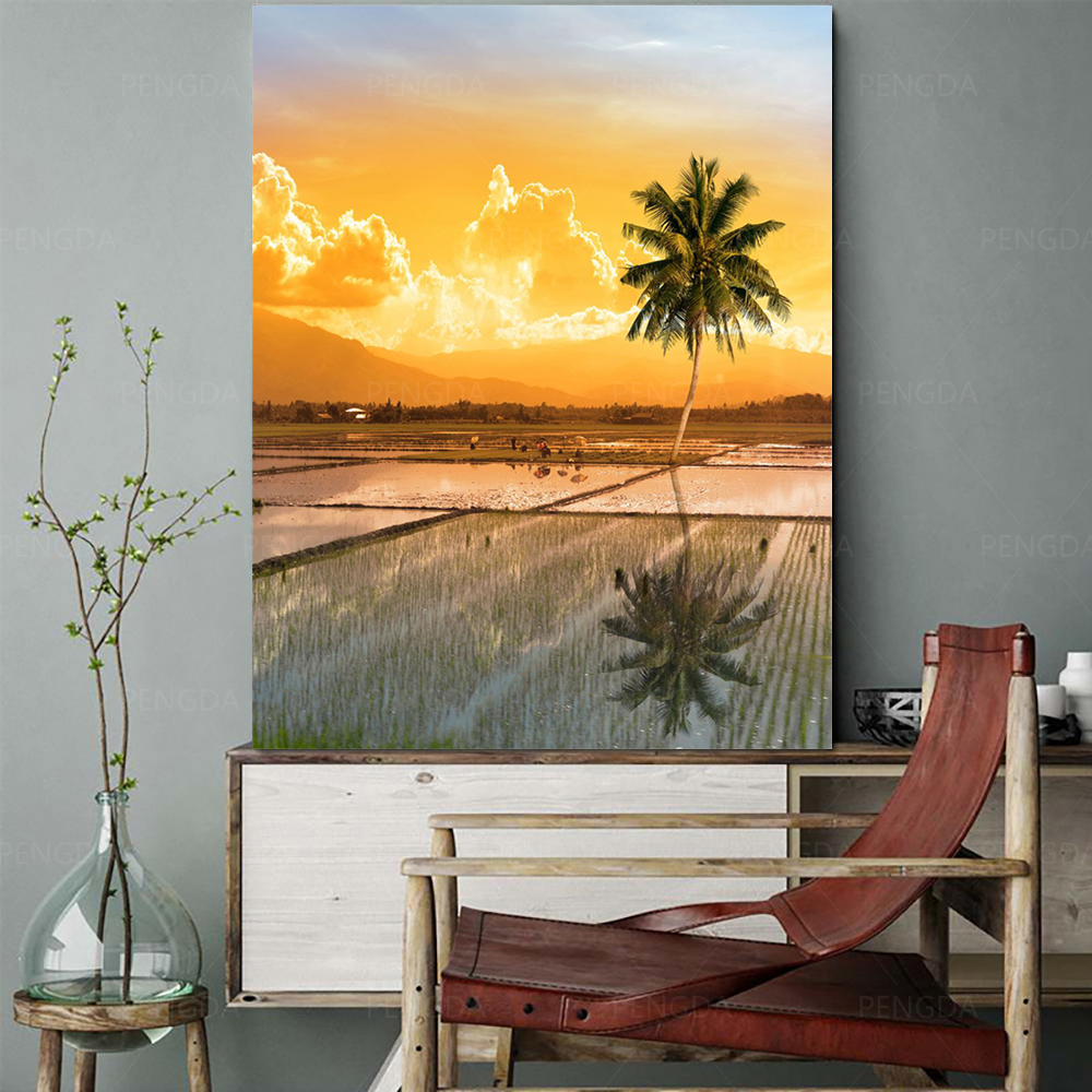 Buy Lkp Dinding Seni Dekorasi Rumah Senja Kanvas Lukisan Sawah Sawah Gambar Modern Hd Cetak Pokok Kelapa Pemandangan Modular Poster Ruang Tamu | Seetracker Malaysia 1000_X_1000_jpg