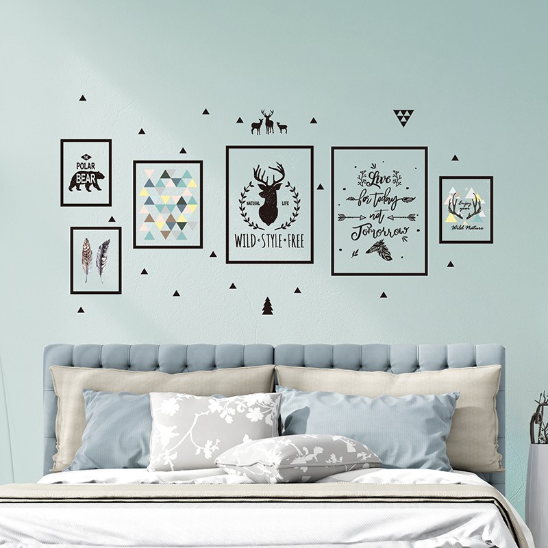 ☄❀♙Nordic Style Ins Picture Frame Deer Bear Animal Decorative Self-Adhesive Wallpaper Wall Sticker Stickers Living Room | Shopee Malaysia