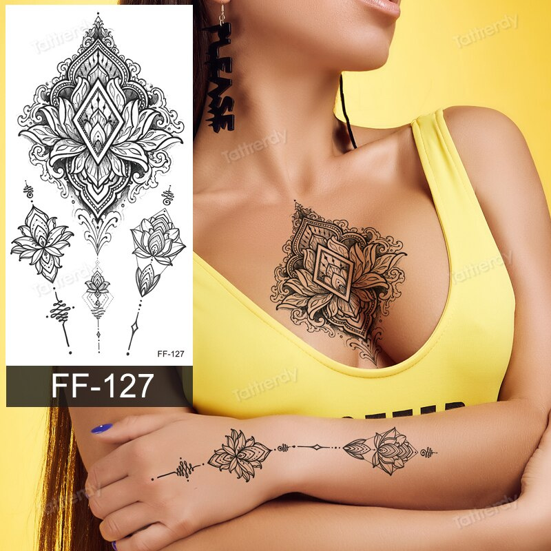 Sternum Tattoo Mandala Sexy Waterproof Temporary Tatoo For Women Underboob Tattoo Arabic Indian Black Henna Lace Lotus Peony | Shopee Malaysia 800_x_800_jpg