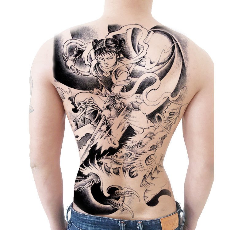 Full Back Tattoo Sticker Waterproof Men's And Women's Long-Lasting Dragon Geisha Fish Sun Wukong Guan Gong Zhao Yun Bac | Shopee Malaysia