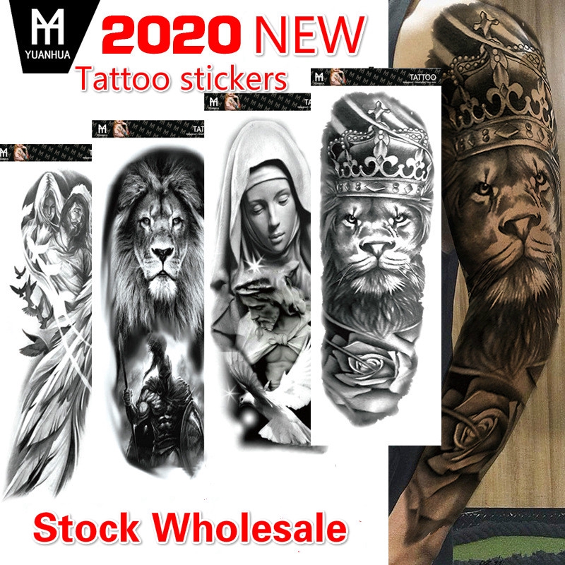 2020 New Tattoo Stickers Factory Direct Sales Tiger Crown Lion Jesus Half Arm Flower Arm Tattoo | Shopee Philippines 800_x_800_jpg