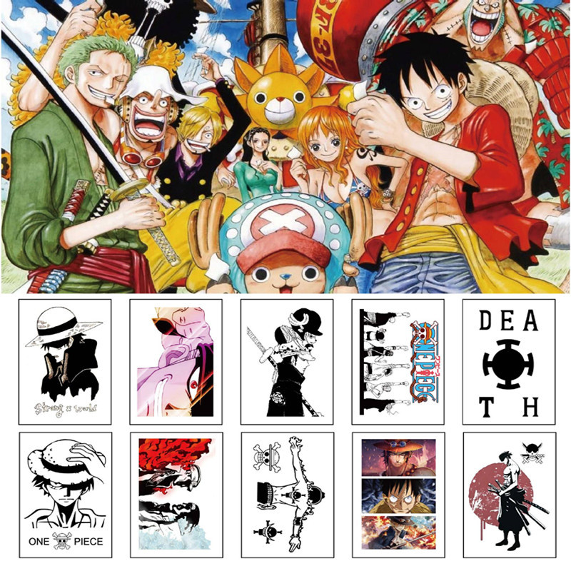 10Pcs Cartoon Tattoo Stickers One Piece Lufei Sauron Fire Fist Ace White Beard Tattoo Sticker | Shopee Philippines 800_x_800_jpg