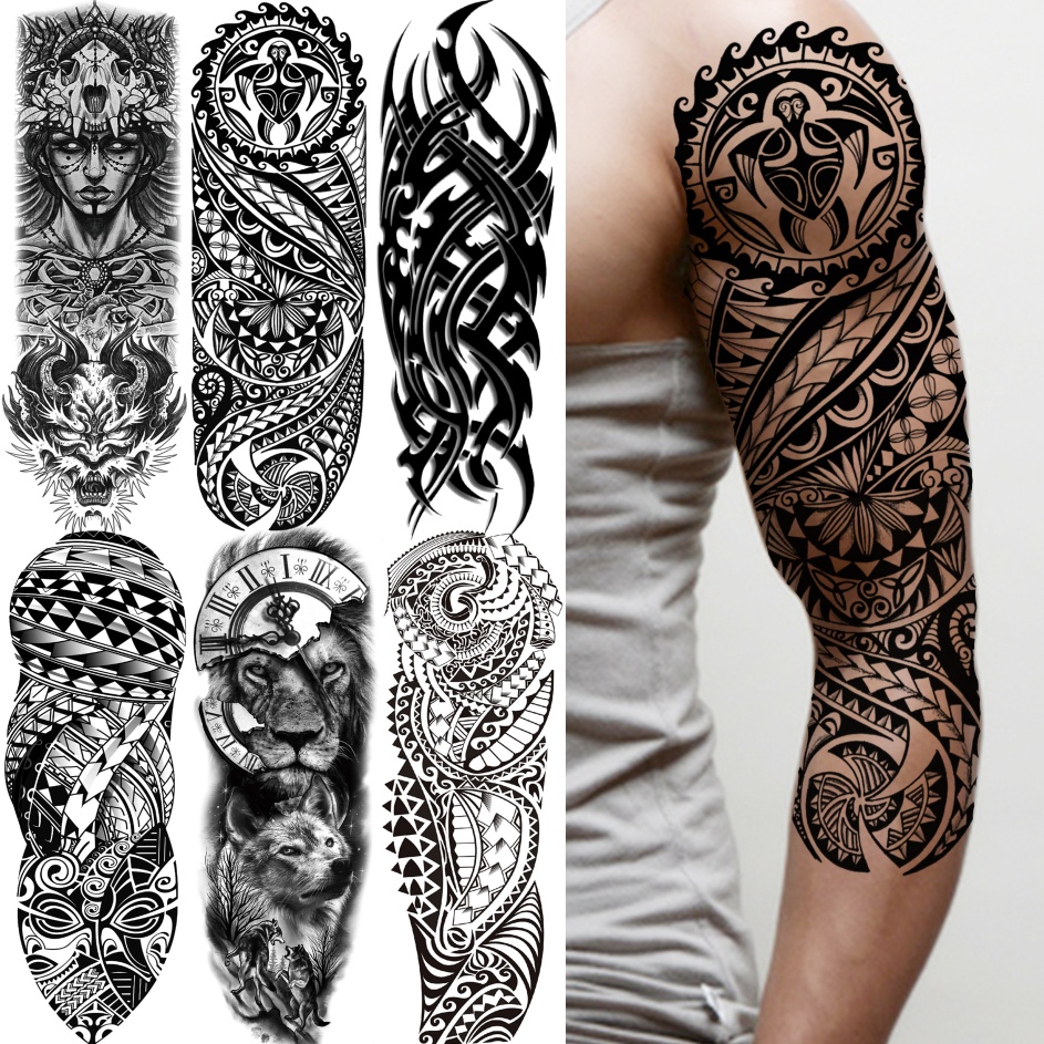 Tribal Maori Temporary Tattoo Sleeve For Men Women Adult Wolf Lion Tattoos Sticker Black Large | Shopee Philippines 943_x_943_jpg