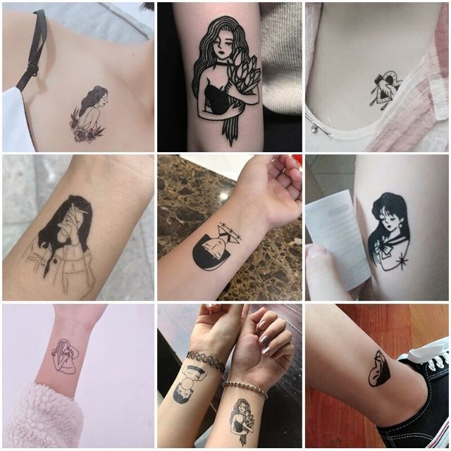 1Pc Or 3Pcs Dark Temporary Tattoo Women Expressions Emotions Minimalist | Shopee Philippines 640_x_640_jpg