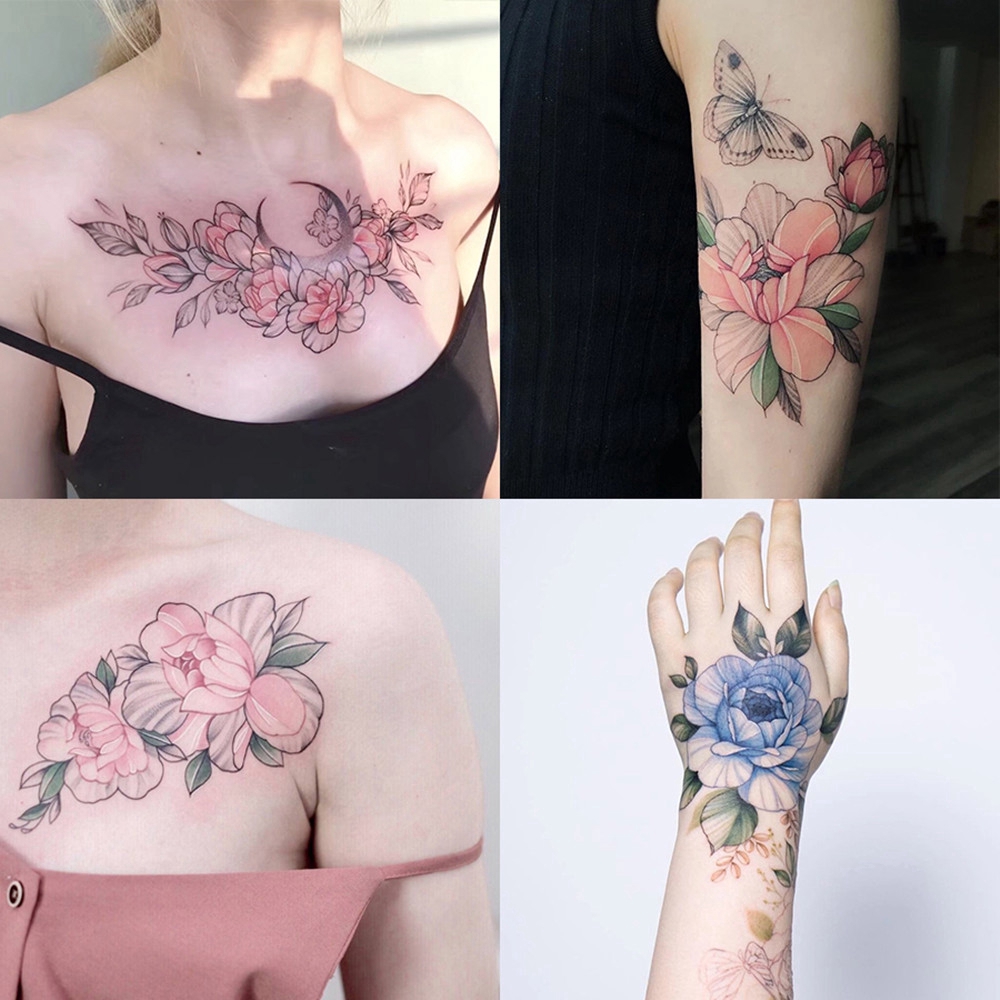 9Pcs Beautiful Color Chest And Shoulder Tattoo Flower Tattoo Stickers Waterproof Female Durable Simulation Sexy Cute Korean Japanese Clavicle Tattoo | Shopee Singapore 1000_x_1000_jpg
