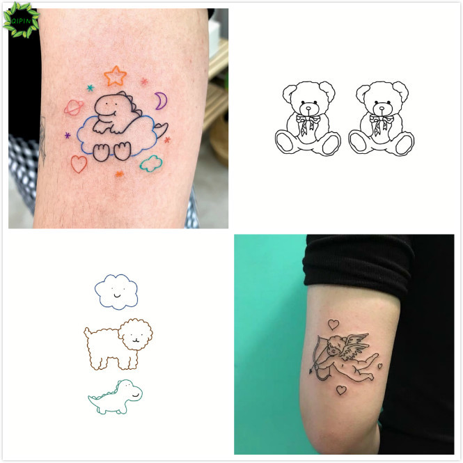 Qipin 1Pcs Korean Temporary Tattoo Stickers Waterproof Long-Lasting Cartoon Simple Cloud Dog Dinosaur | Shopee Singapore 665_x_665_jpg