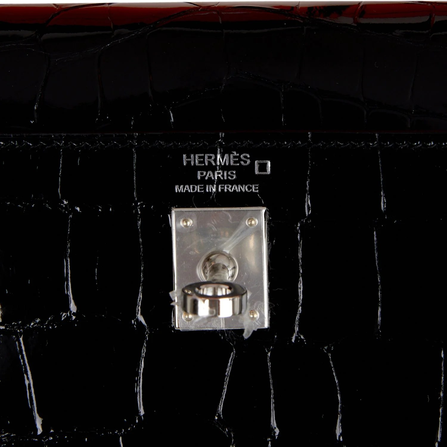 Her Kelly Sellier 25 Black Shiny Alligator Palladium Hardware