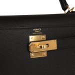 Her Kelly Sellier 28 Black Epsom Gold Hardware