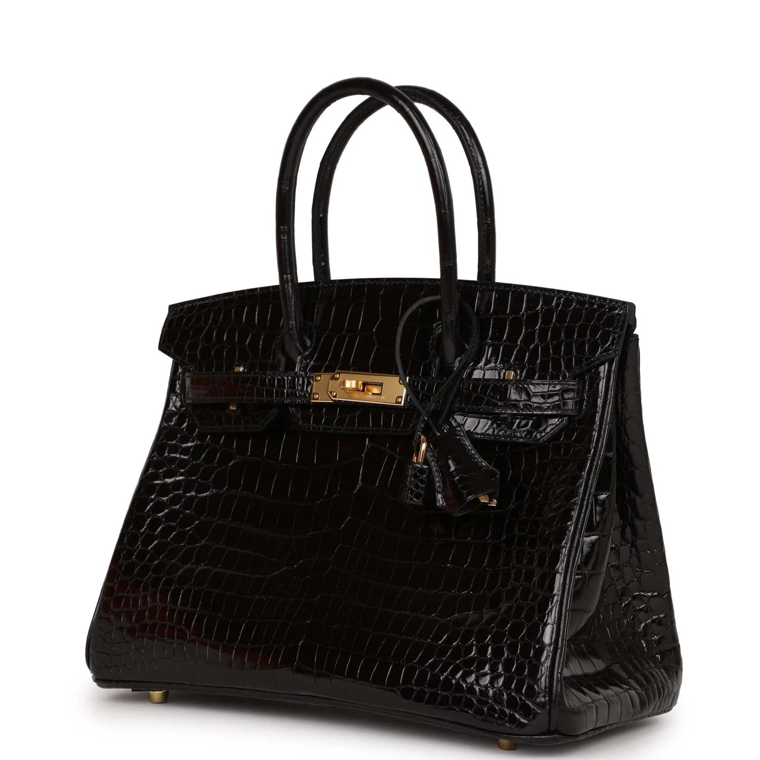 Her Birkin 30 Black Shiny Crocodile Porosus Gold Hardware