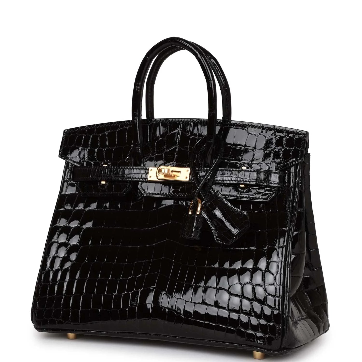 Her Birkin 25 Black Shiny Niloticus Crocodile Gold Hardware